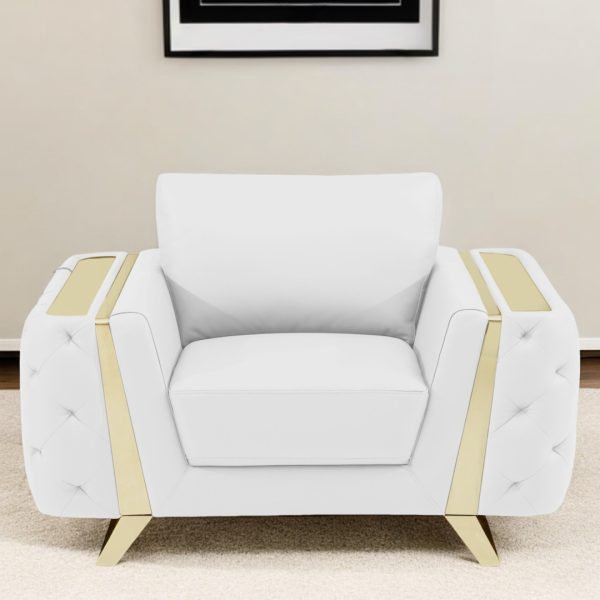 50" White And Gold Genuine Leather Club Chair - Image 2