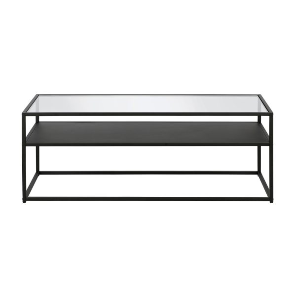 46" Black Glass And Steel Coffee Table With Shelf - Image 3