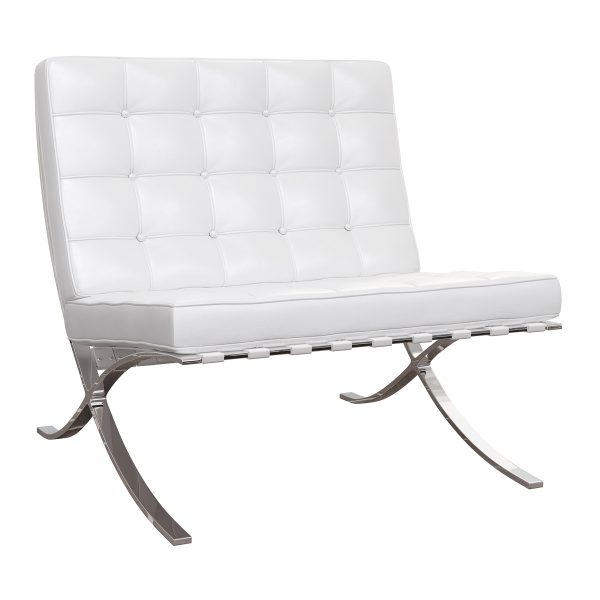 32" White and Silver Italian Leather Tufted Lounge Chair - Image 3