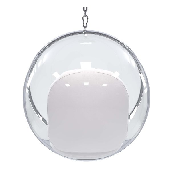42" White and Silver Acrylic and Faux Leather Hanging Balloon Chair - Image 4