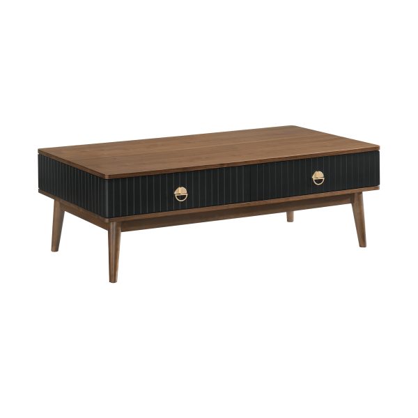 47" Brown And Black Coffee Table With Two Drawers - Image 3