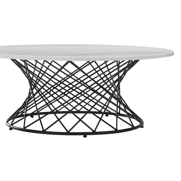 36" White And Black Genuine Marble And Metal Round Coffee Table - Image 3