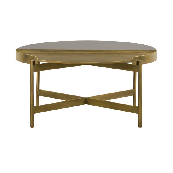 32" Gray And Brass Concrete And Metal Round Coffee Table - Image 3