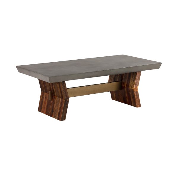 26" Gray And Brown Concrete And Solid Wood Coffee Table - Image 3