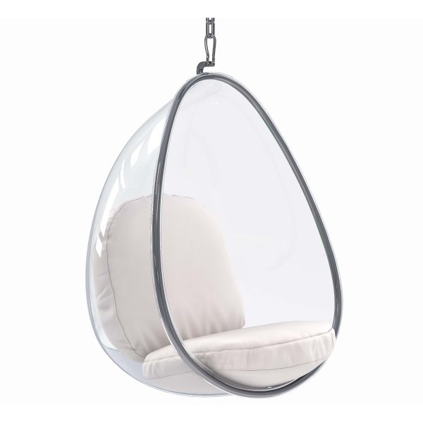 47" White and Silver Acrylic and Faux Leather Oval Balloon Chair - Image 3