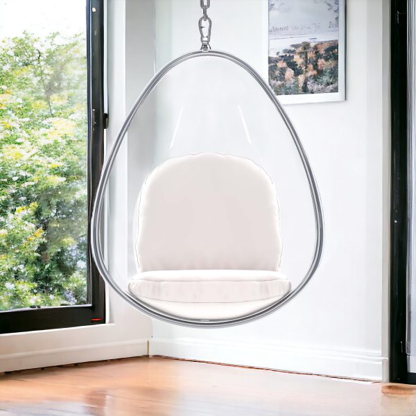 47" White and Silver Acrylic and Faux Leather Oval Balloon Chair - Image 2