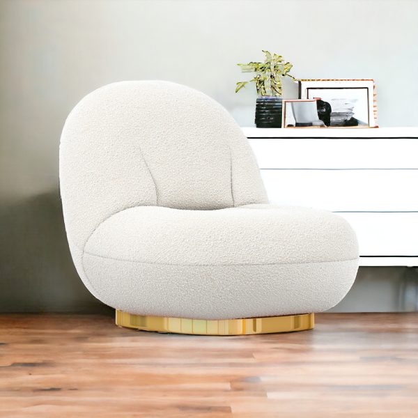 30" White And Gold Boucle Accent Chair - Image 2