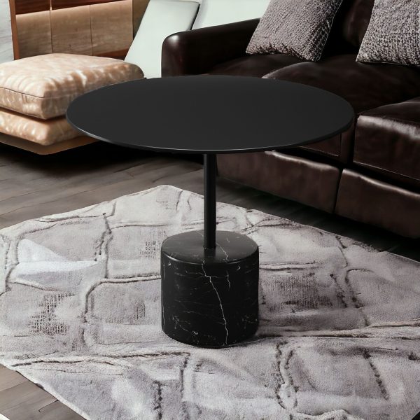 17" Black Steel And Stone Round Coffee Table - Image 2