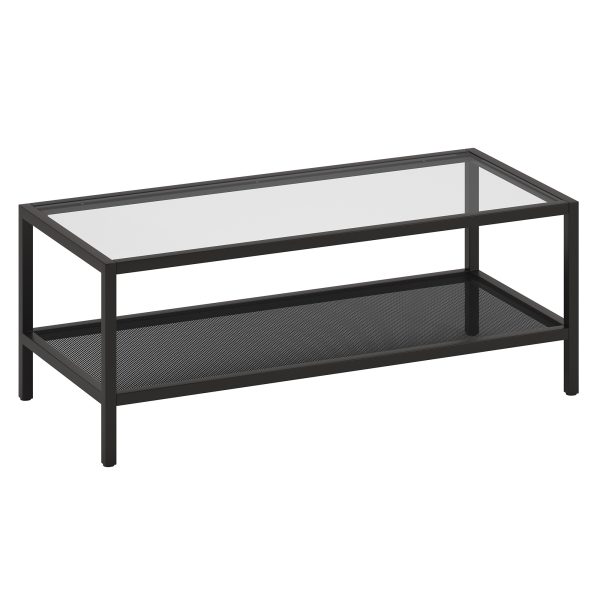 45" Clear And Black Glass And Steel Coffee Table With Shelf - Image 3