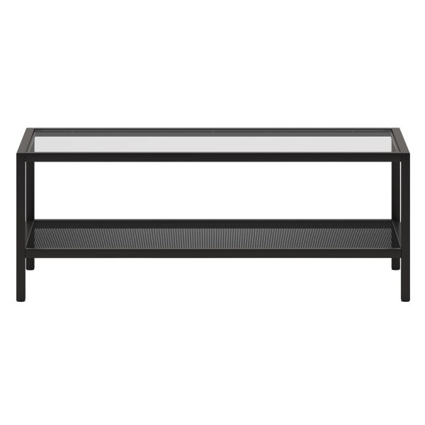 45" Clear And Black Glass And Steel Coffee Table With Shelf - Image 2