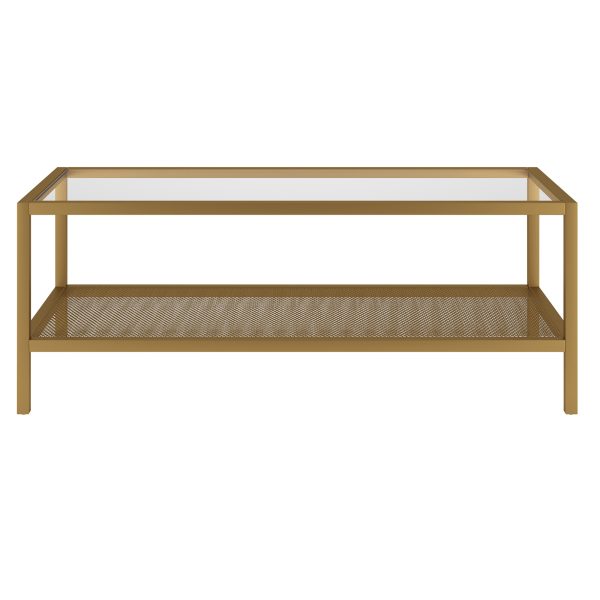45" Clear And Gold Glass And Steel Coffee Table With Shelf - Image 2