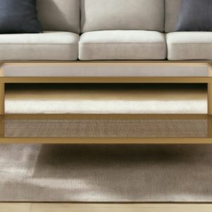 45" Clear And Gold Glass And Steel Coffee Table With Shelf