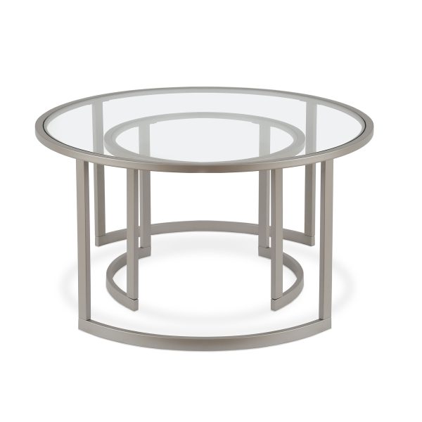 Set of Two 36" Nickel Glass And Steel Round Nested Coffee Tables - Image 3