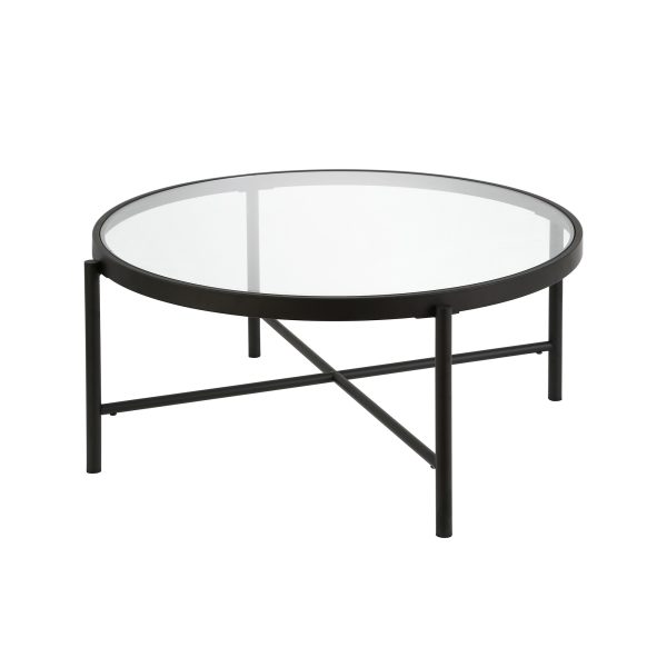 36" Black Glass And Steel Round Coffee Table - Image 3