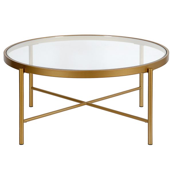 36" Gold Glass And Steel Round Coffee Table - Image 3