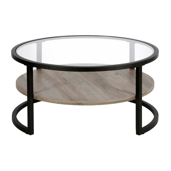 34" Black Glass And Steel Round Coffee Table With Shelf - Image 3