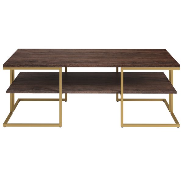 45" Gold Steel Coffee Table With Shelf - Image 3