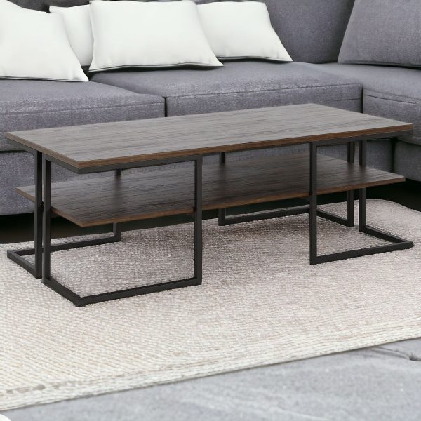 45" Black Steel Coffee Table With Shelf - Image 2
