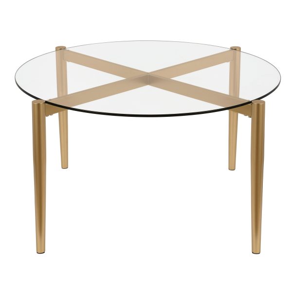 36" Clear And Gold Glass And Steel Round Coffee Table - Image 2
