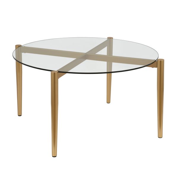 36" Clear And Gold Glass And Steel Round Coffee Table - Image 3