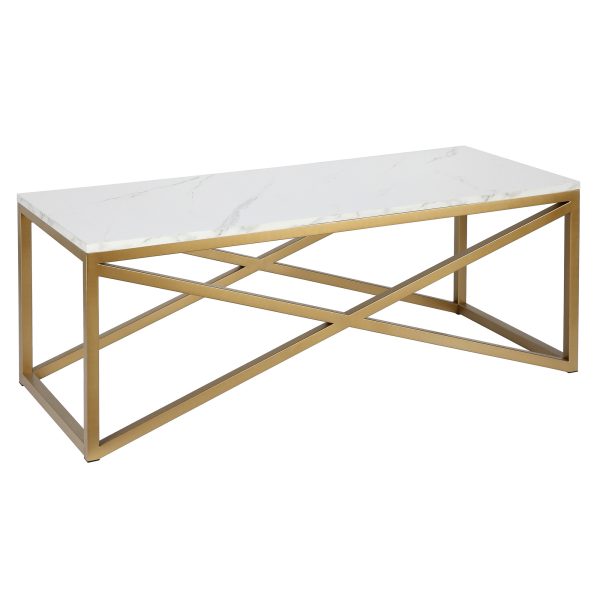 46" Gold Faux Marble And Steel Sled Coffee Table - Image 3