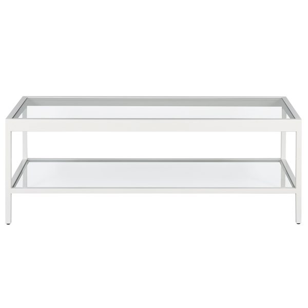 45" Clear Glass And White Steel Coffee Table With Shelf - Image 3