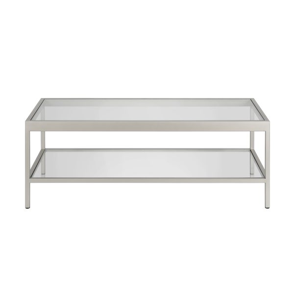 45" Clear Glass And Silver Steel Coffee Table With Shelf - Image 3