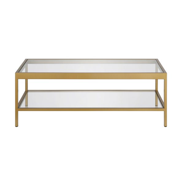 45" Clear Glass And Gold Steel Coffee Table With Shelf - Image 2