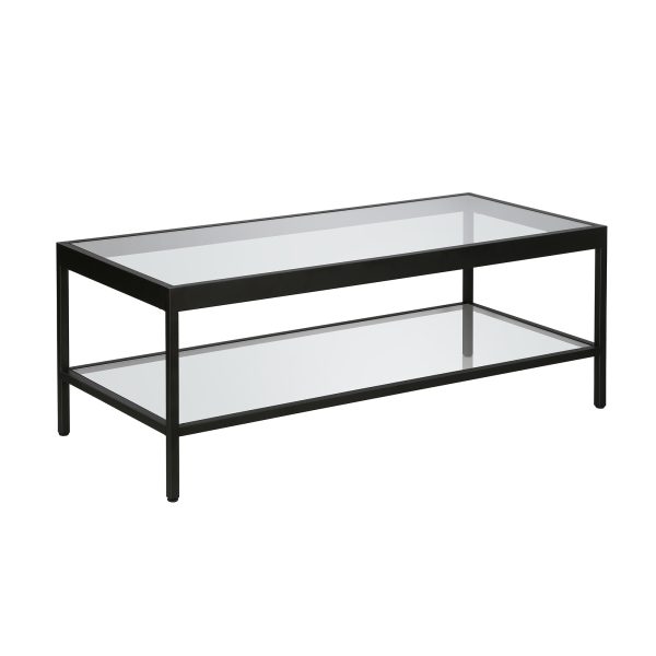 45" Clear And Black Glass And Steel Coffee Table With Shelf - Image 3