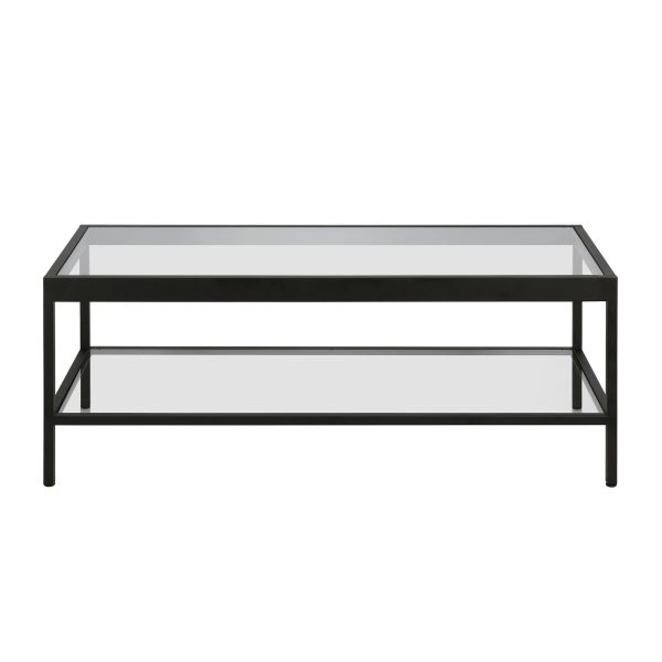 45" Clear And Black Glass And Steel Coffee Table With Shelf - Image 2