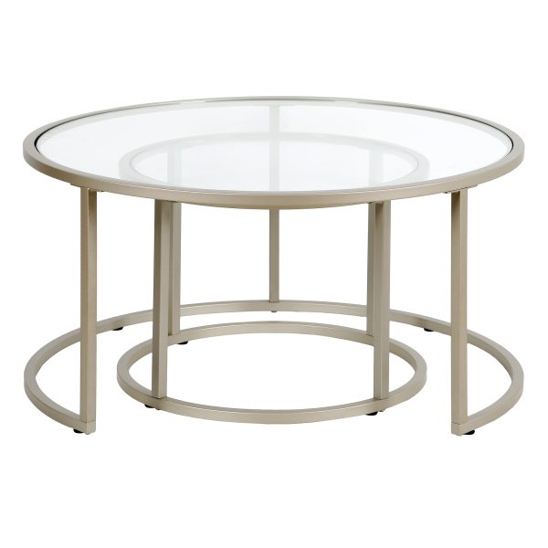 Set of Two 35" Silver Glass And Steel Round Nested Coffee Tables - Image 3