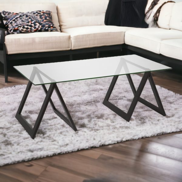 46" Black Glass And Steel Coffee Table - Image 2