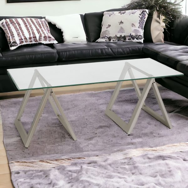 46" Clear Glass And Steel Coffee Table - Image 2