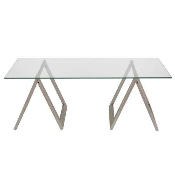 46" Clear Glass And Steel Coffee Table - Image 3
