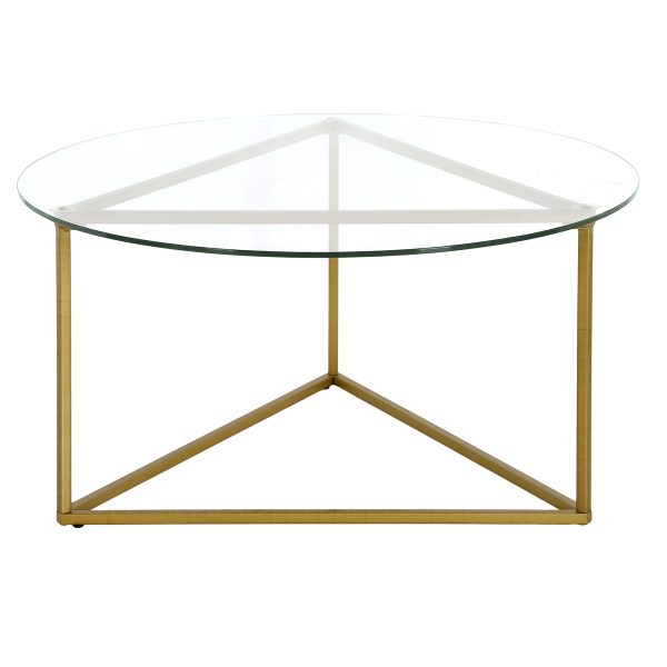 35" Gold Glass And Steel Round Coffee Table - Image 3