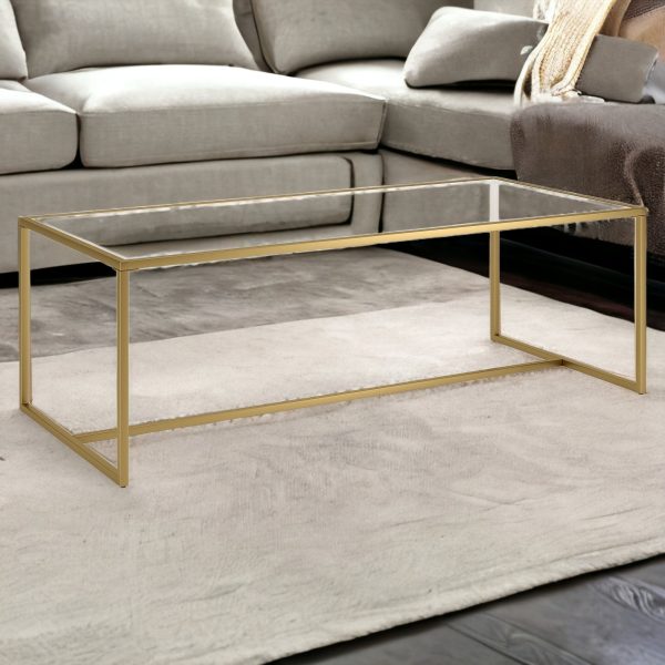 47" Gold Glass And Steel Coffee Table - Image 2