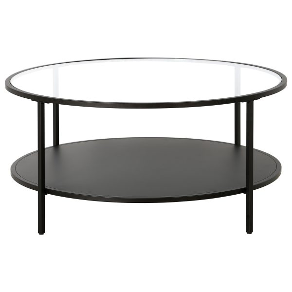 36" Black Glass And Steel Round Coffee Table With Shelf - Image 3