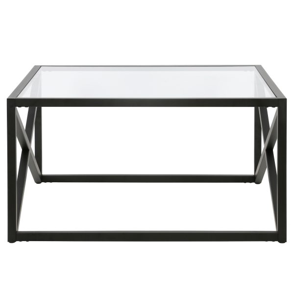 32" Black Glass And Steel Square Coffee Table - Image 3