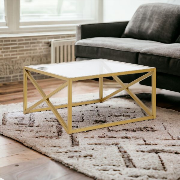 32" Gold Glass And Steel Square Coffee Table - Image 2