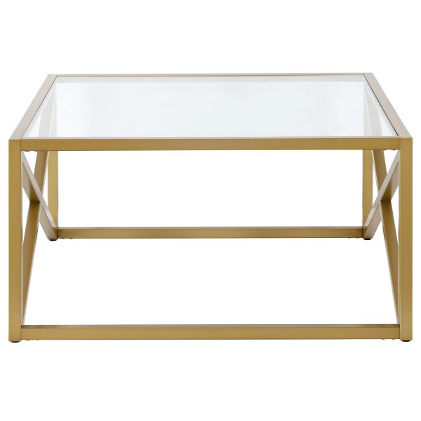 32" Gold Glass And Steel Square Coffee Table - Image 3