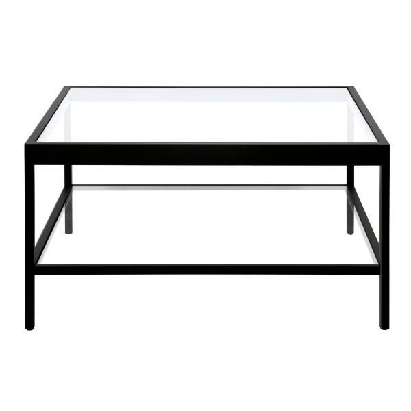 32" Clear And Black Glass And Steel Square Coffee Table With Shelf - Image 3