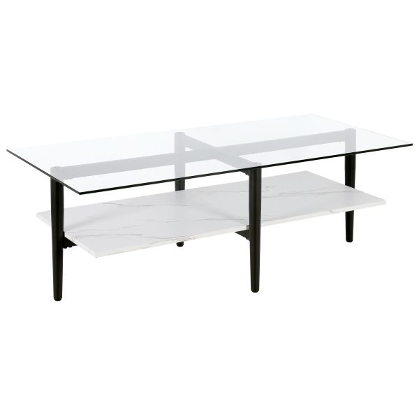 47" Black Glass And Steel Coffee Table With Shelf - Image 3