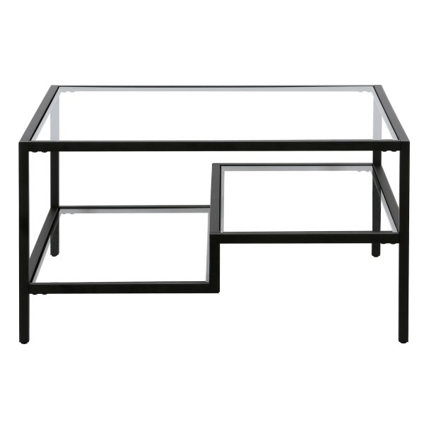 32" Black Glass And Steel Square Coffee Table With Two Shelves - Image 3