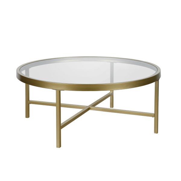 36" Gold Glass And Steel Round Coffee Table - Image 3