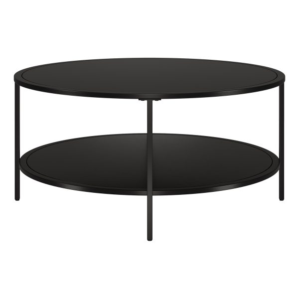 36" Black Glass And Steel Round Coffee Table With Shelf - Image 3