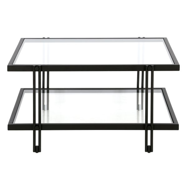 32" Clear And Black Glass And Steel Square Coffee Table With Shelf - Image 2