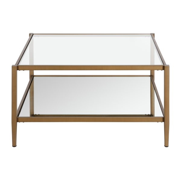 32" Gold Glass And Steel Square Coffee Table With Shelf - Image 3