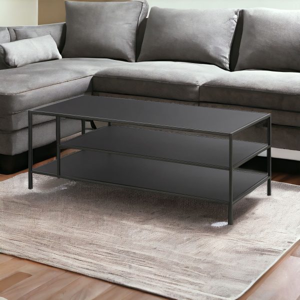 46" Black Steel Coffee Table With Two Shelves - Image 2