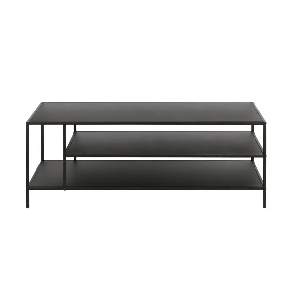 46" Black Steel Coffee Table With Two Shelves - Image 3