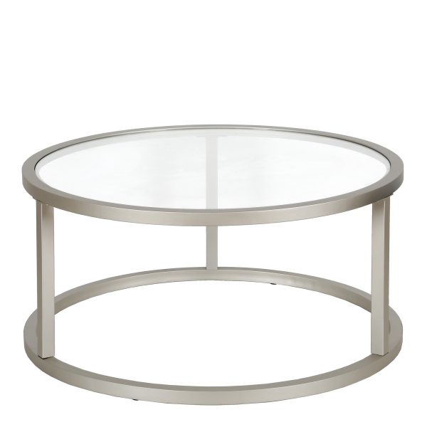 35" Silver Glass And Steel Round Coffee Table - Image 3